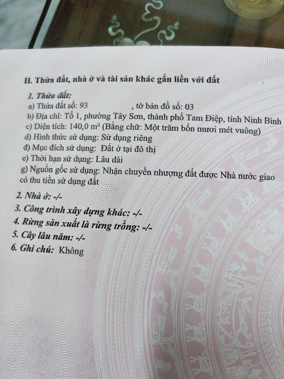 Chính chủ cần bán Nhanh Lô Đất Tại Tổ 1 - Phường Tây Sơn - TP Tam Hiệp - Ninh Bình.2317634