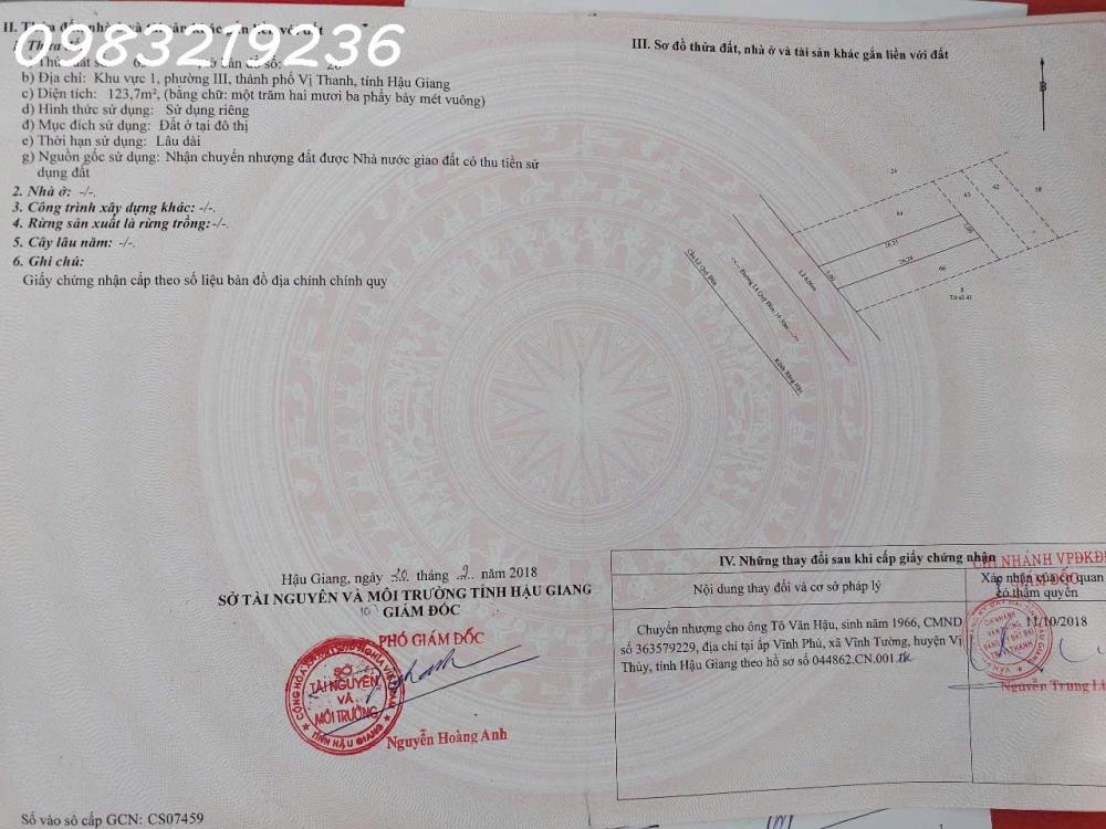 Chính chủ bán cặp nền mặt tiền đường Lê Quý Đôn, Phường 3, TP. Vị Thanh, tỉnh Hậu Giang2373027