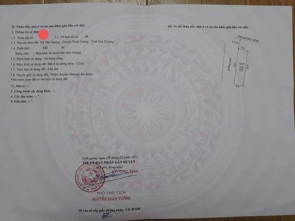 HỘI XÁ TÂN QUANG, LÔ GÓC 132M, MẶT TIỀN 6M, GIÁ 1 ĐỒNG 3.2319858