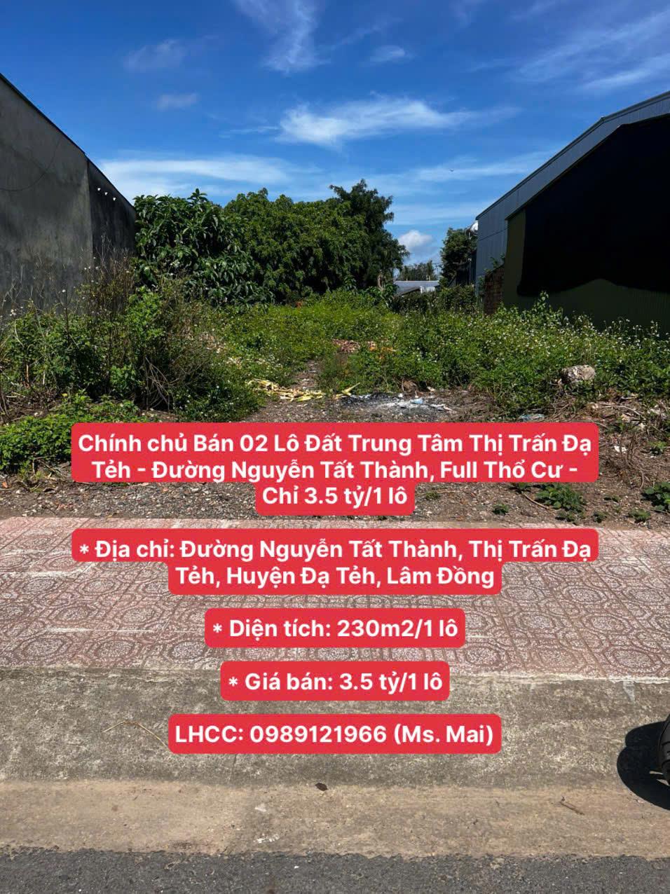Chính chủ Bán 02 Lô Đất Trung Tâm T.T Đạ Tẻh - Đường Nguyễn Tất Thành, Full Thổ Cư - Chỉ 3.5 tỷ/1 lô2327373