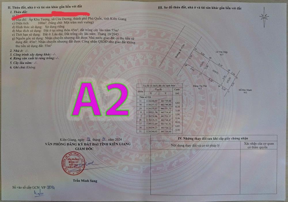 BÁN LÔ ĐẤT KHU TƯỢNG CỬA DƯƠNG PHÚ QUỐC THỔ CƯ 2TY400TR DT200m2 08328651162583063
