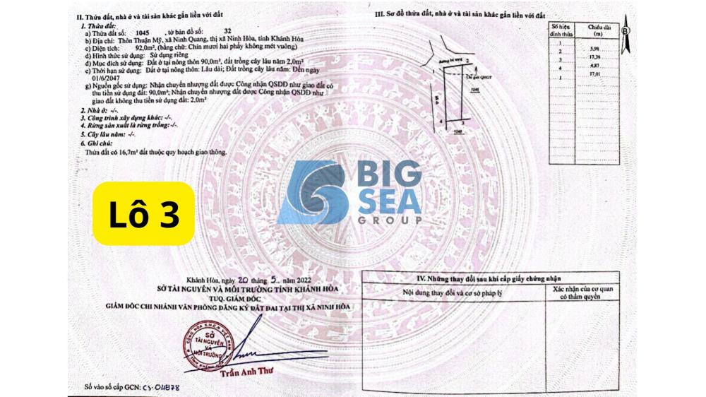 Đất nền thị xã Ninh Hòa Khánh Hòa giá rẻ cho nhà đầu tư đón sóng Cao Tốc và Khu Công Nghiệp.2398400