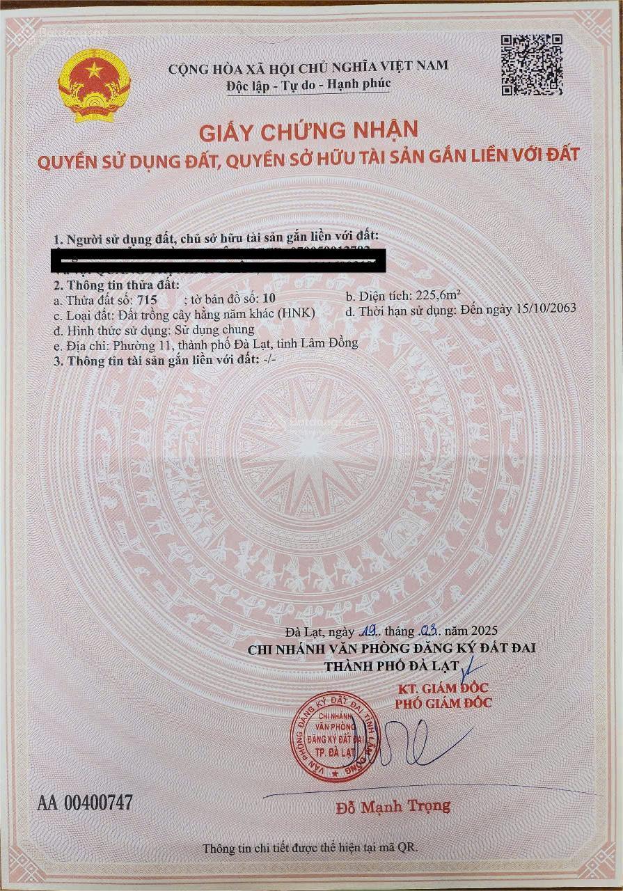 Bán Đất tại khu vực Phường 11, Đà Lạt, Lâm Đồng với diện tích 225,6 m22609886