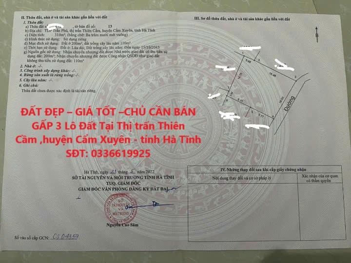 ĐẤT ĐẸP – GIÁ TỐT –CHỦ CẦN BÁN GẤP 3 Lô Đất Tại Thị trấn Thiên Cầm ,huyện Cẩm Xuyên - tỉnh Hà Tĩnh2525777