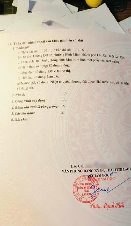Giảm giá trong tuần bán gấp 1 lô đất đường Dh12  - Bình Minh- Lào Cai2333056