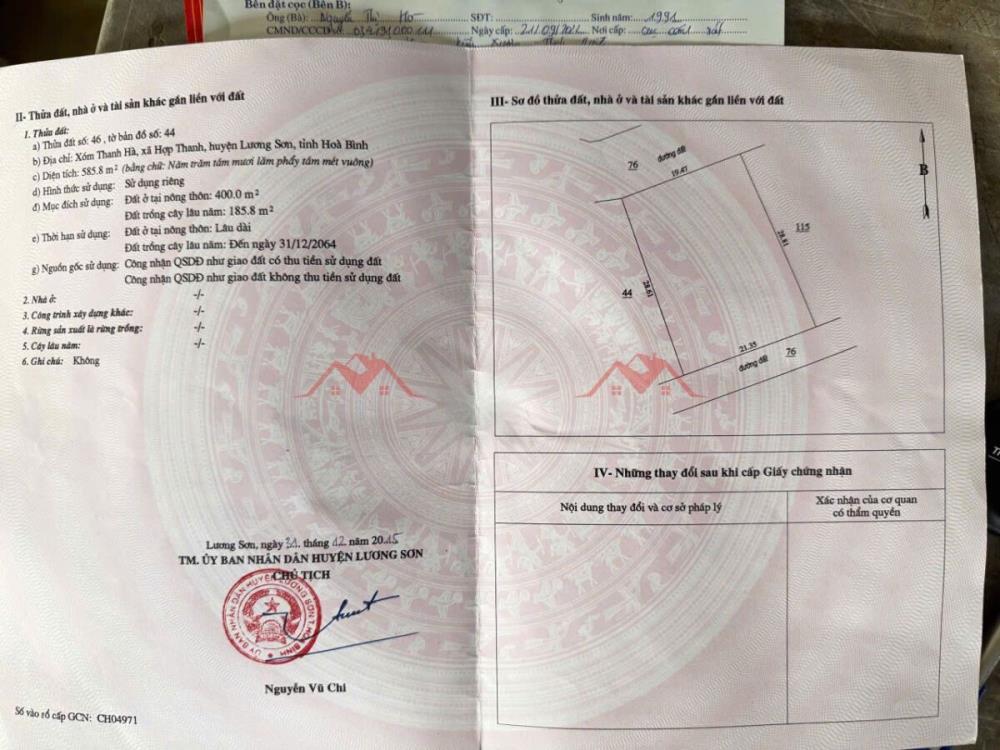 CHÍNH CHỦ BÁN LÔ ĐẤT 143,1M TẠI LƯƠNG SƠN-HÒA BÌNH2598159