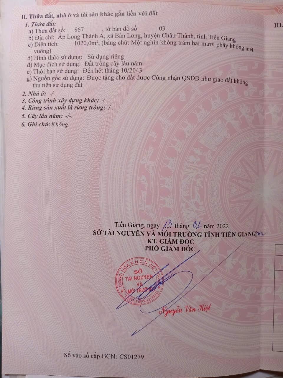 ĐẤT ĐẸP - ĐẦU TƯ SINH LỜI - Chính Chủ Cần Bán Lô Đất Tại Xã Bàn Long, Châu Thành, Tiền Giang2459229