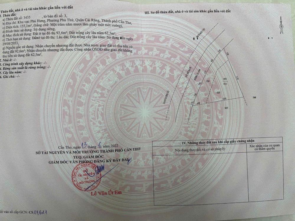 CHỦ Cần BÁN NỀN MẶT TIỀN NGANG 20M LỘ Ô TÔ GẦN CĂN NHÀ MÀU TÍM - TÂN PHÚ - CÁI RĂNG2555788