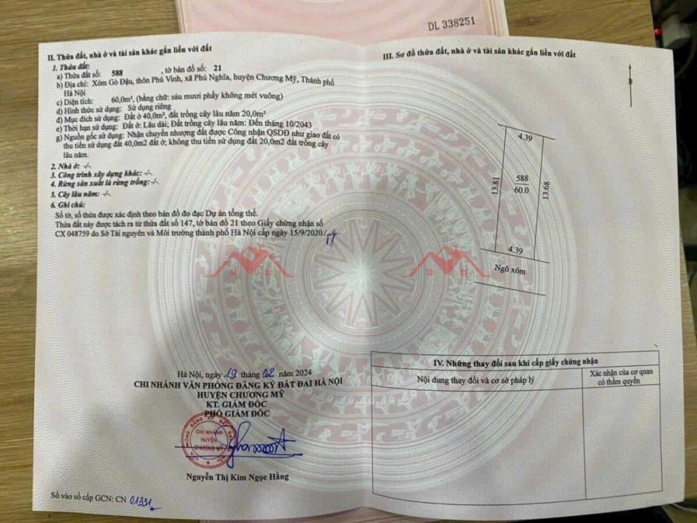 CHÍNH CHỦ BÁN LÔ ĐẤT 60M TẠI PHÚ NGHĨA-CHƯƠNG MỸ-HÀ NỘI2617333