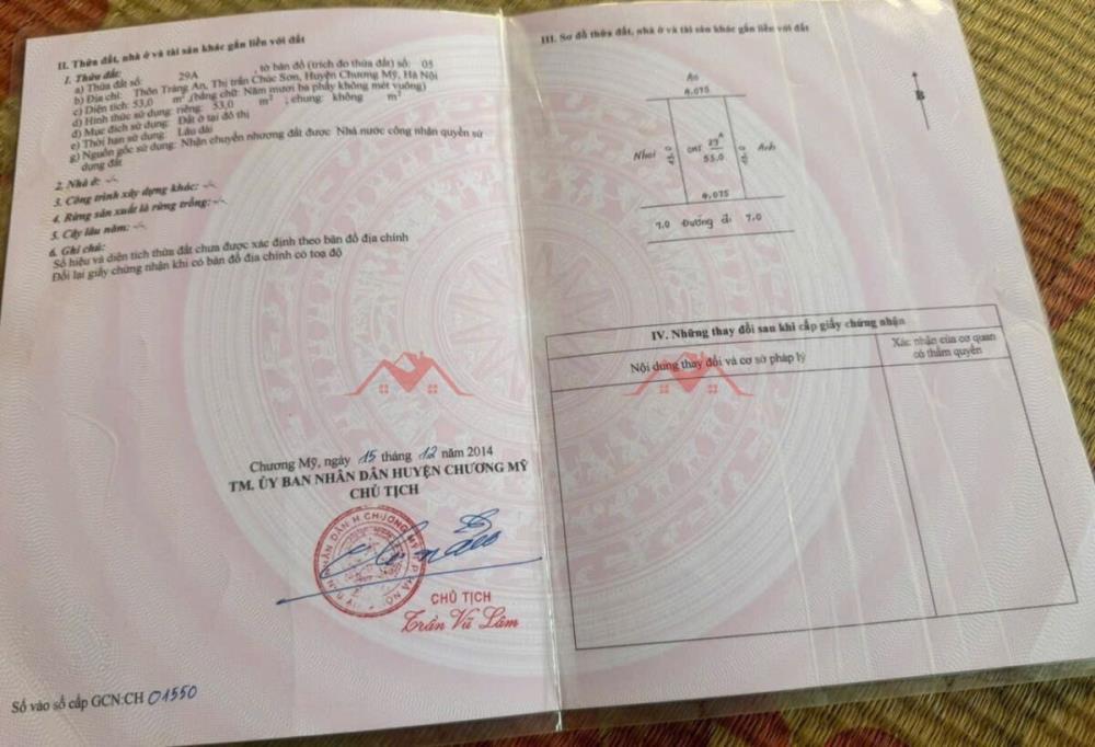 CHÍNH CHỦ BÁN LÔ ĐẤT 53M TẠI TT CHÚC SƠN-CHƯƠNG MỸ-HÀ NỘI2617370