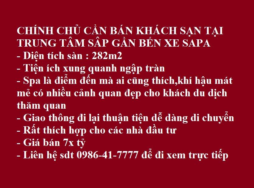CHÍNH CHỦ CẦN BÁN KHÁCH SẠN TẠI TRUNG TÂM SÂP GẦN BẾN XE SAPA2576120