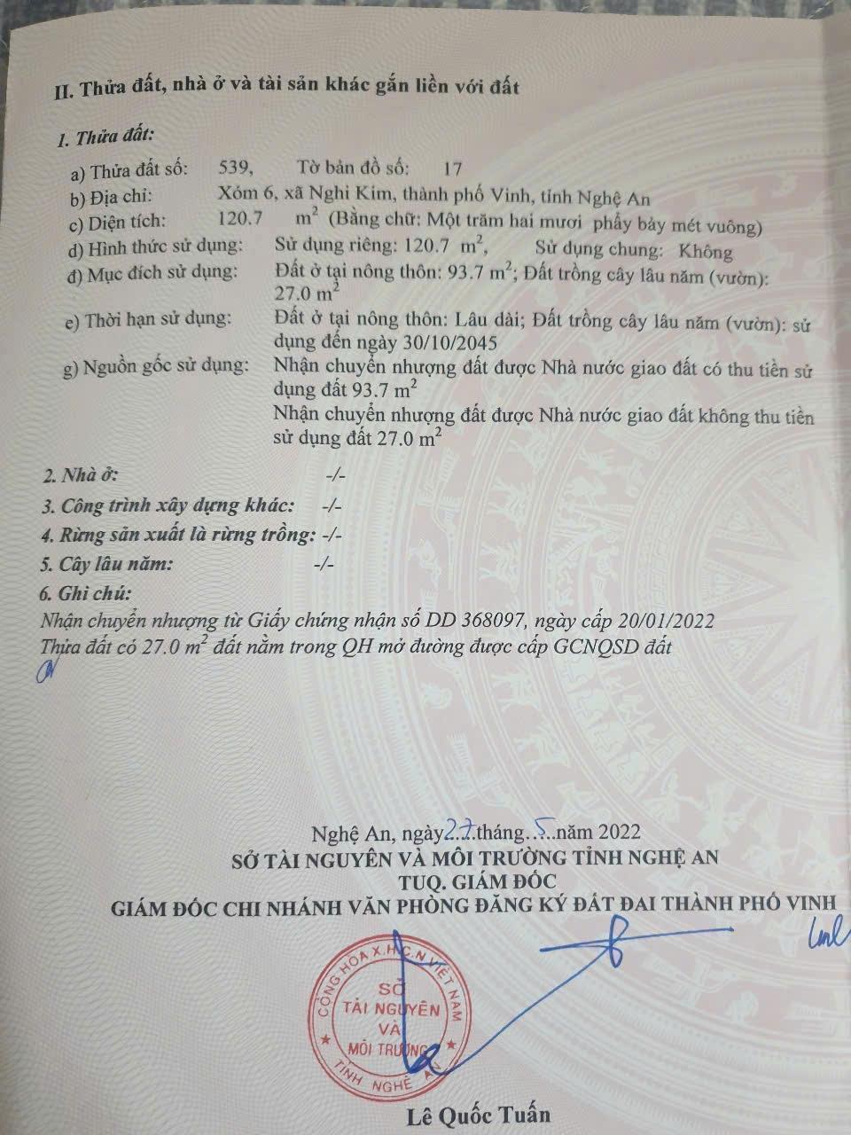 ĐẤT CHÍNH CHỦ- CẦN BÁN LÔ ĐẤT 2 MẶT TIỀN  tại Nghi Kim ,thành phố Vinh, tỉnh Nghệ An2458528