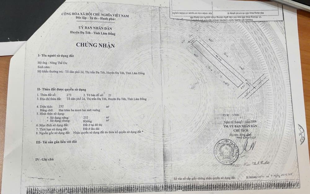 Chính chủ Bán 02 Lô Đất Trung Tâm T.T Đạ Tẻh - Đường Nguyễn Tất Thành, Full Thổ Cư - Chỉ 3.5 tỷ/1 lô2327375