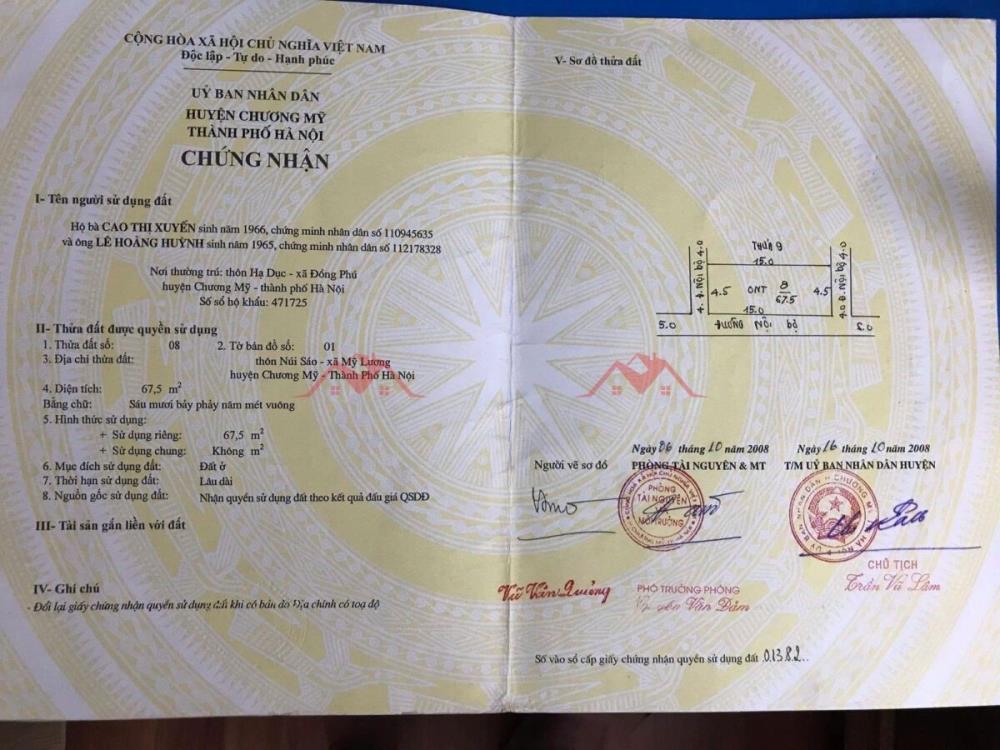 CHÍNH CHỦ BÁN LÔ ĐẤT 67,5M TẠI MỸ LƯƠNG-CHƯƠNG MỸ-HÀ NỘI2617276