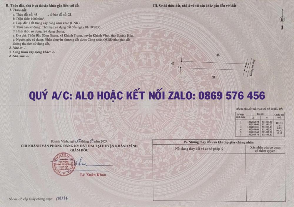 BÁN ĐẤT VƯỜN GIÁ SIÊU RẺ TẠI KHÁNH TRUNG, KHÁNH VĨNH, KHÁNH HOÀ2427327