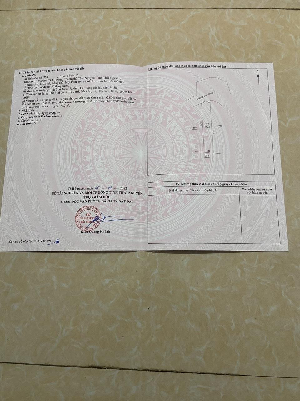 CHÍNH CHỦ CẦN BÁN ĐẤT TẠI: PHƯỜNG TÍCH LƯƠNG ,THÀNH PHỐ THÁI NGUYÊN, TỈNH THÁI NGUYÊN2575545