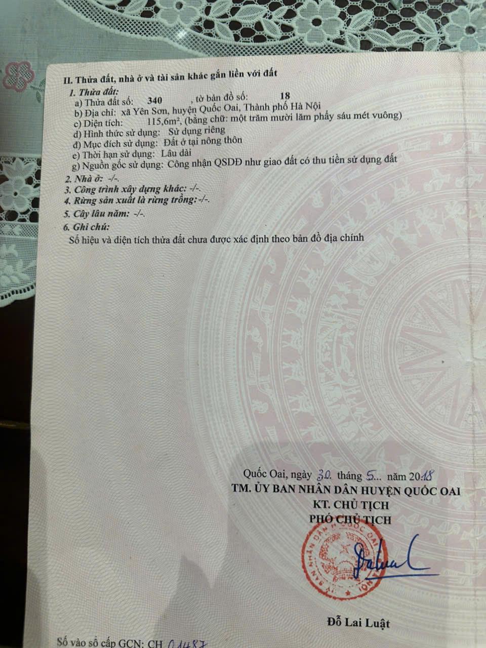 CHÍNH CHỦ CẦN BÁN LÔ ĐẤT TẠI XÃ YÊN SƠN- HUYỆN QUỐC OAI- TP HÀ NỘI2666085