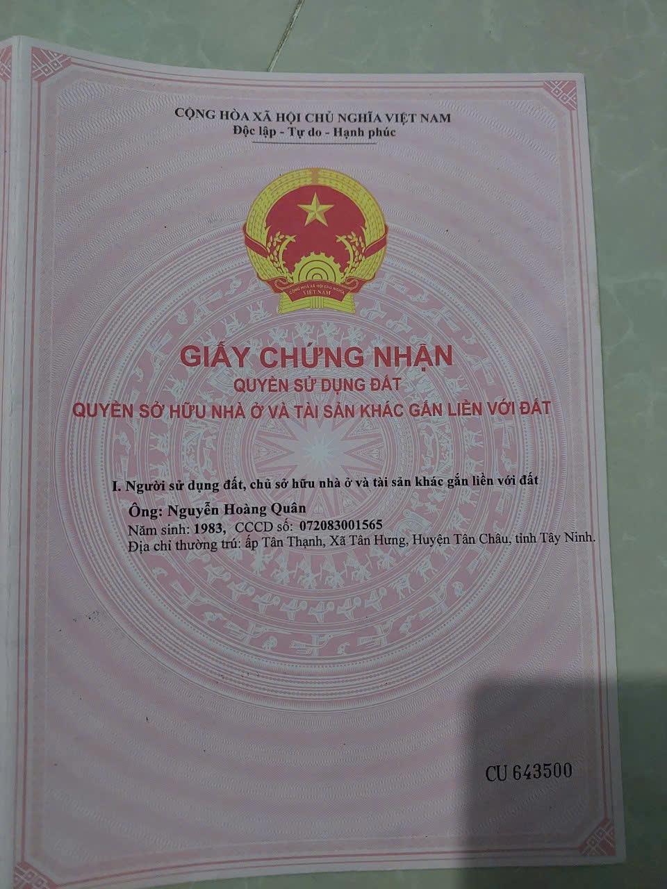 CHÍNH CHỦ CẦN BÁN LÔ ĐẤT 1.400M2 TẠI Huyện Tân- Châu Tỉnh Tây Ninh CHỈ HƠN 2 TỶ2555148
