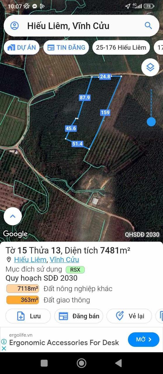 CHÍNH CHỦ CẦN BÁN GẤP LÔ ĐẤT 2,66 HA ĐẤT XÃ TẠI HIẾU LIÊM  - H. VĨNH CỬU - ĐỒNG NAI.2573483