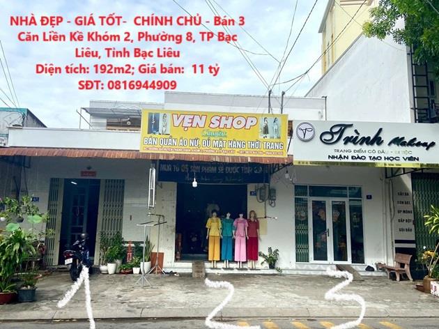 NHÀ ĐẸP - GIÁ TỐT-  CHÍNH CHỦ - Bán 3 Căn Liền Kề Khóm 2, Phường 8, TP Bạc Liêu, Tỉnh Bạc Liêu2485155
