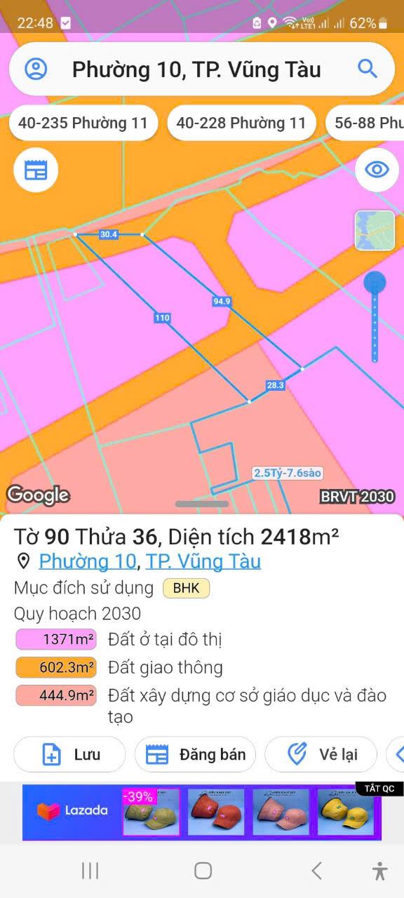 CẦN BÁN ĐẤT MẶT TIỀN ĐƯỜNG 3 THÁNG 2 P.10 - TP.VŨNG TÀU ( GẦN BÃI TẮM LONG CUNG )2391377