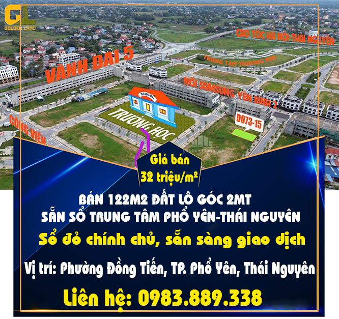 BÁN 122M2 ĐẤT LÔ GÓC 2MT SẴN SỔ TRUNG TÂM PHỔ YÊN-THÁI NGUYÊN2502525