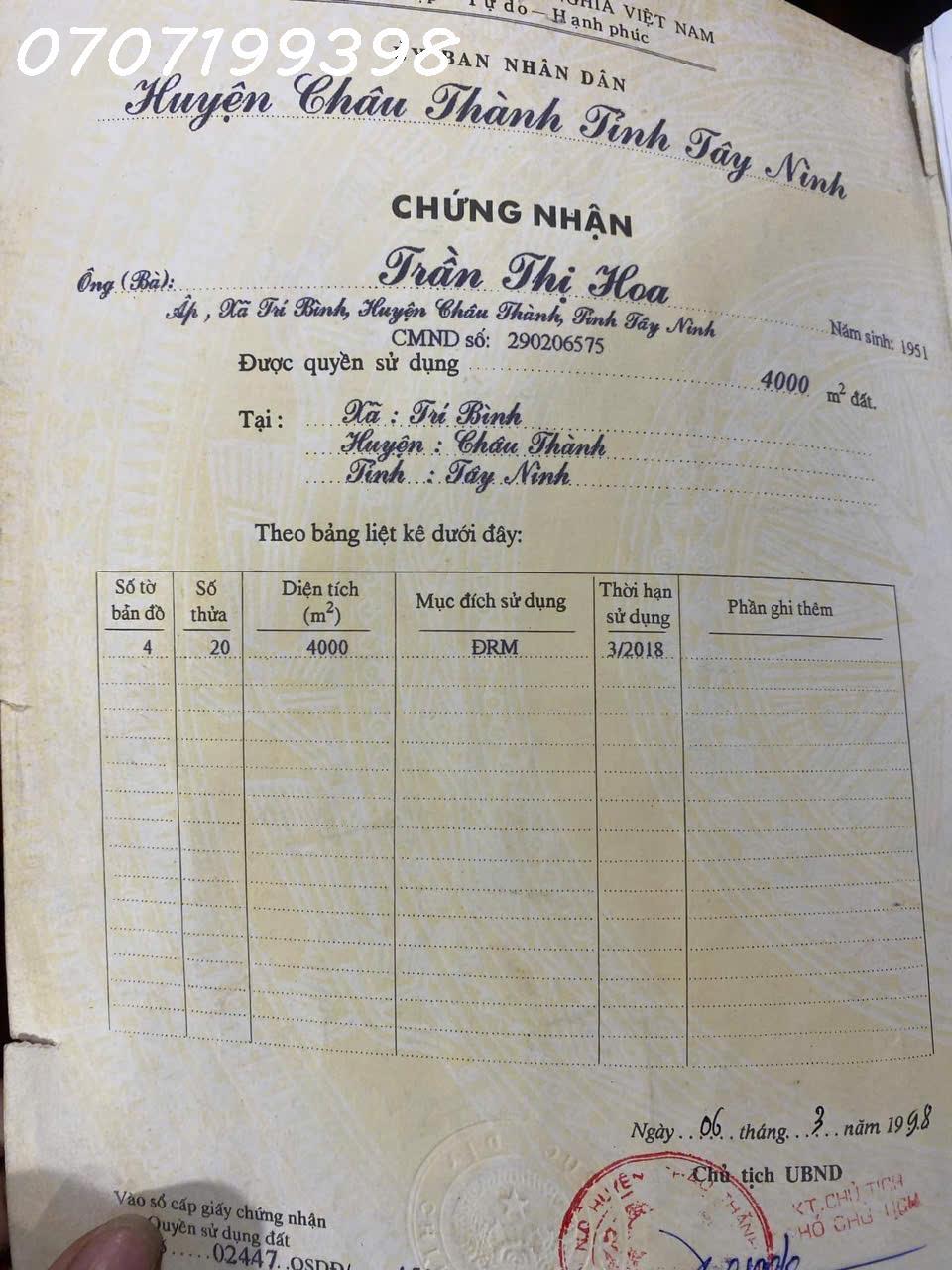 Chính chủ cần bán 4.000m2 đất lúa tại Trí Bình, Châu Thành, Tây Ninh, giá 6,8 tỷ2456489