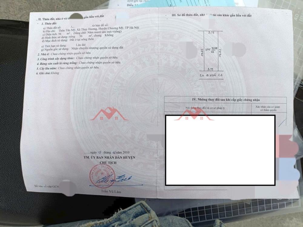 CHÍNH CHỦ BÁN LÔ ĐẤT 56M TẠI THỤY HƯƠNG-CHƯƠNG MỸ-HÀ NỘI2620380