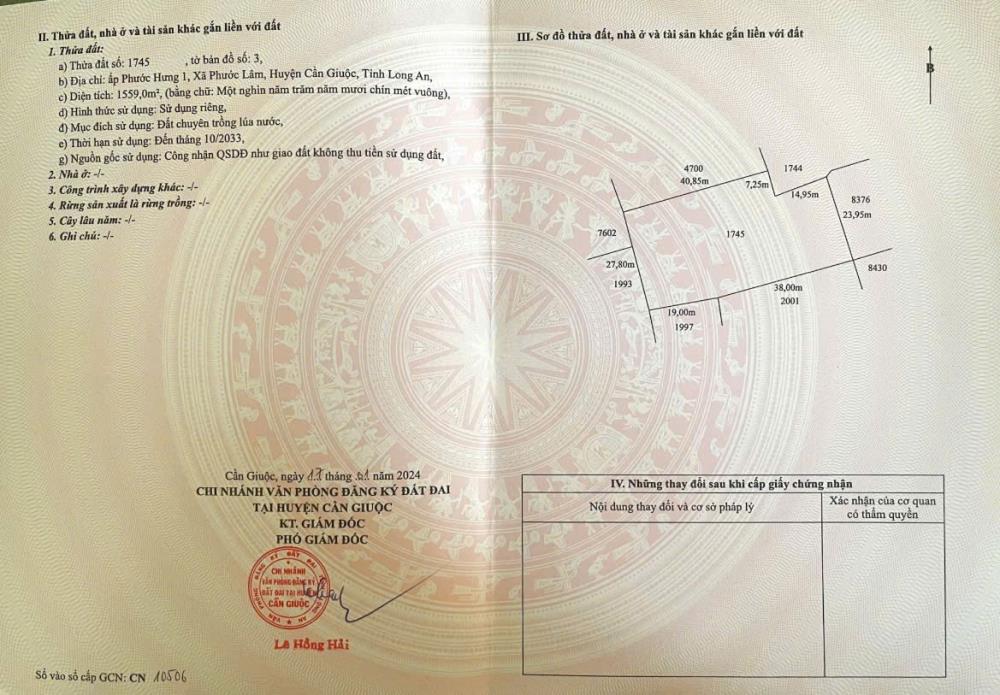 CHÍNH CHỦ CẦN BÁN ĐẤT Ở ẤP PHƯỚC HƯNG 1 – XÃ PHƯỚC LÂM – CẦN GIUỘC – LONG AN2407584