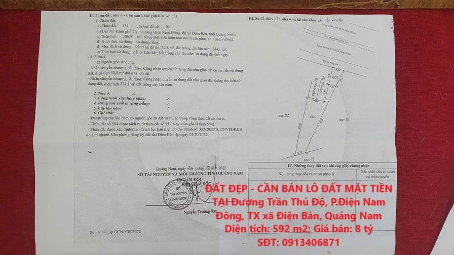 ĐẤT ĐẸP - CẦN BÁN LÔ ĐẤT MẶT TIỀN TẠI Đường Trần Thủ Độ, P.Điện Nam Đông, TX xã Điện Bàn, Quảng Nam2511273