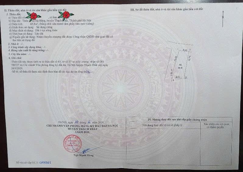 CHÍNH CHỦ BÁN ĐẤT THÔN 5 XÃ HẠ BẰNG , HUYỆN THẠCH THẤT , TP HÀ NỘI2549037