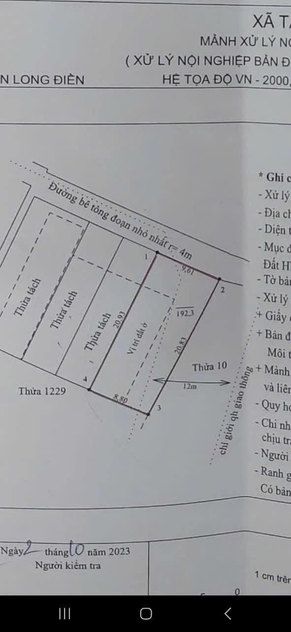 Bán lô đất diện tích 9,6m x 21m hẻm nhựa đường số 18 xã Tam Phước, huyện Long Đất.2511090