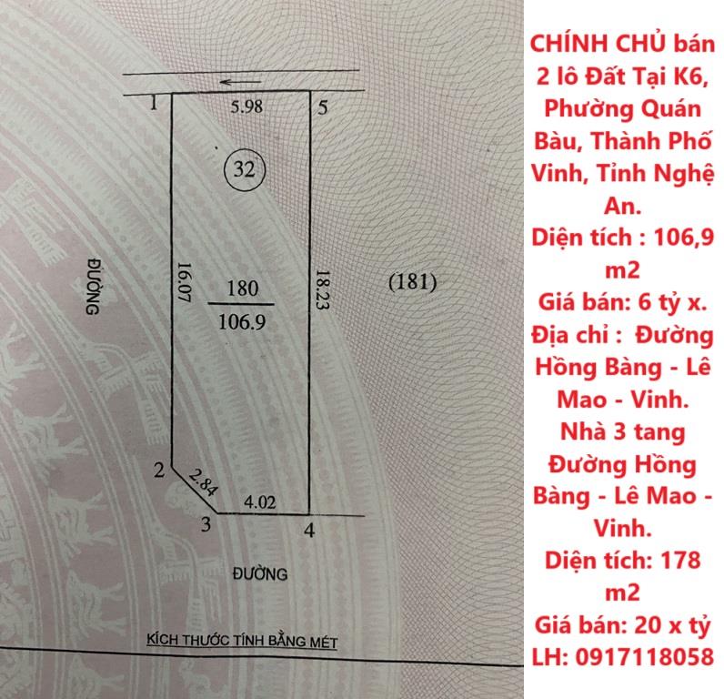 CHÍNH CHỦ bán 2 lô Đất Tại Phường Quán Bàu Và Phường Lê Mao, TP. Vinh, Nghệ An2428795