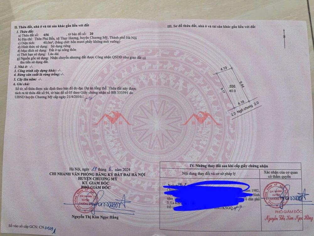 CHÍNH CHỦ BÁN LÔ ĐẤT 4OM TẠI THỤY HƯƠNG-CHƯƠNG MỸ-HÀ NỘI2620433