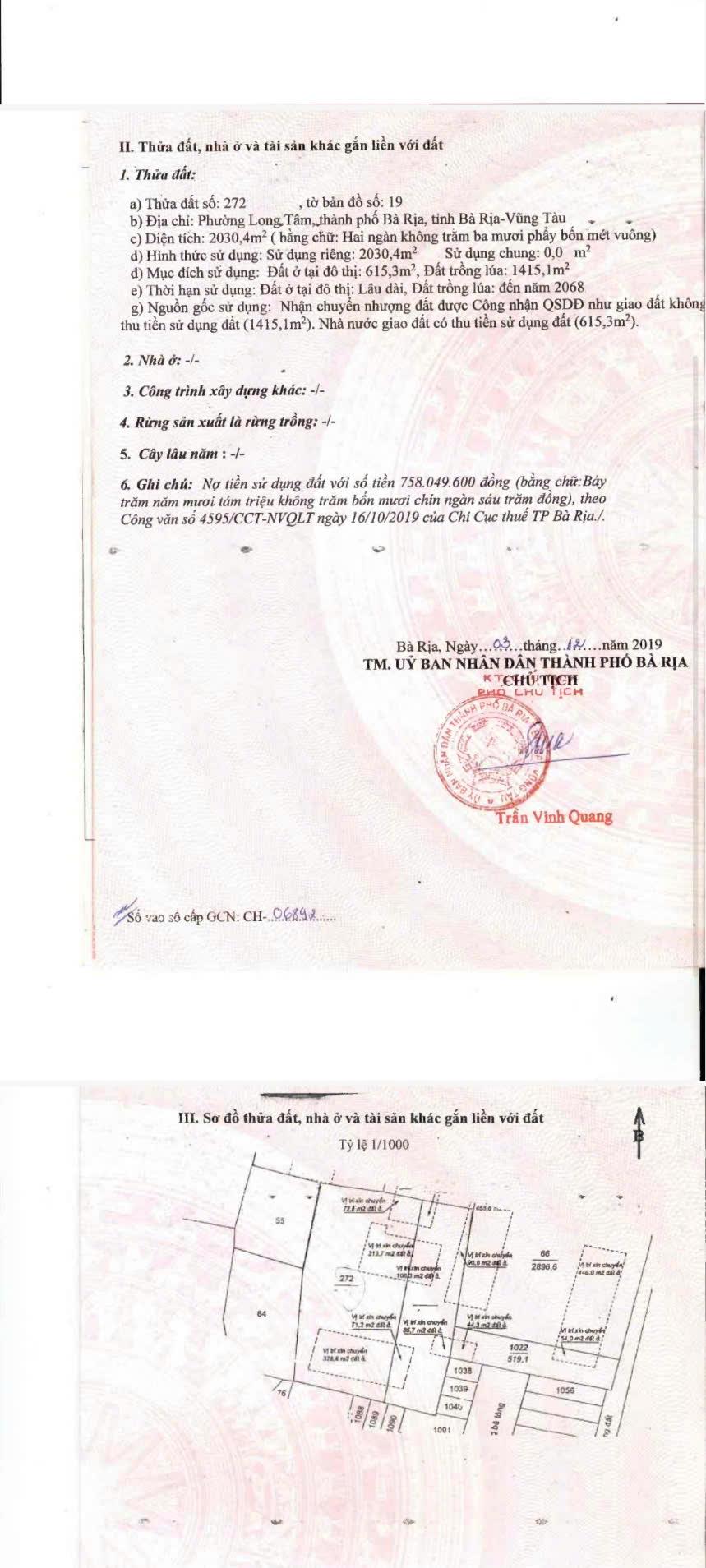 chủ cần ra hơn 9000m đất phường long tâm. Có gần 4000m thổ cư.2572656