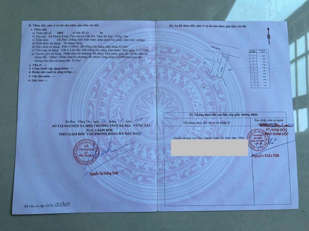 CHÍNH CHỦ CẦN BÁN LÔ ĐẤT TẠI XÃ PHƯỚC LONG THỌ - H. ĐẤT ĐỎ - BÀ RỊA VŨNG TÀU.2625301