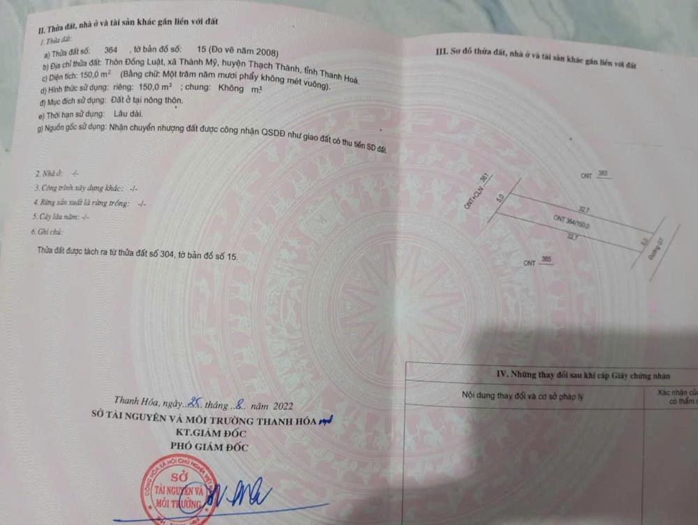 HOT HOT HOT  -CẦN BÁN GẤP LÔ ĐẤT  VỊ TRÍ ĐẸP  TẠI  xã Thành Mỹ, Thạch Thành, Thanh Hóa2561194