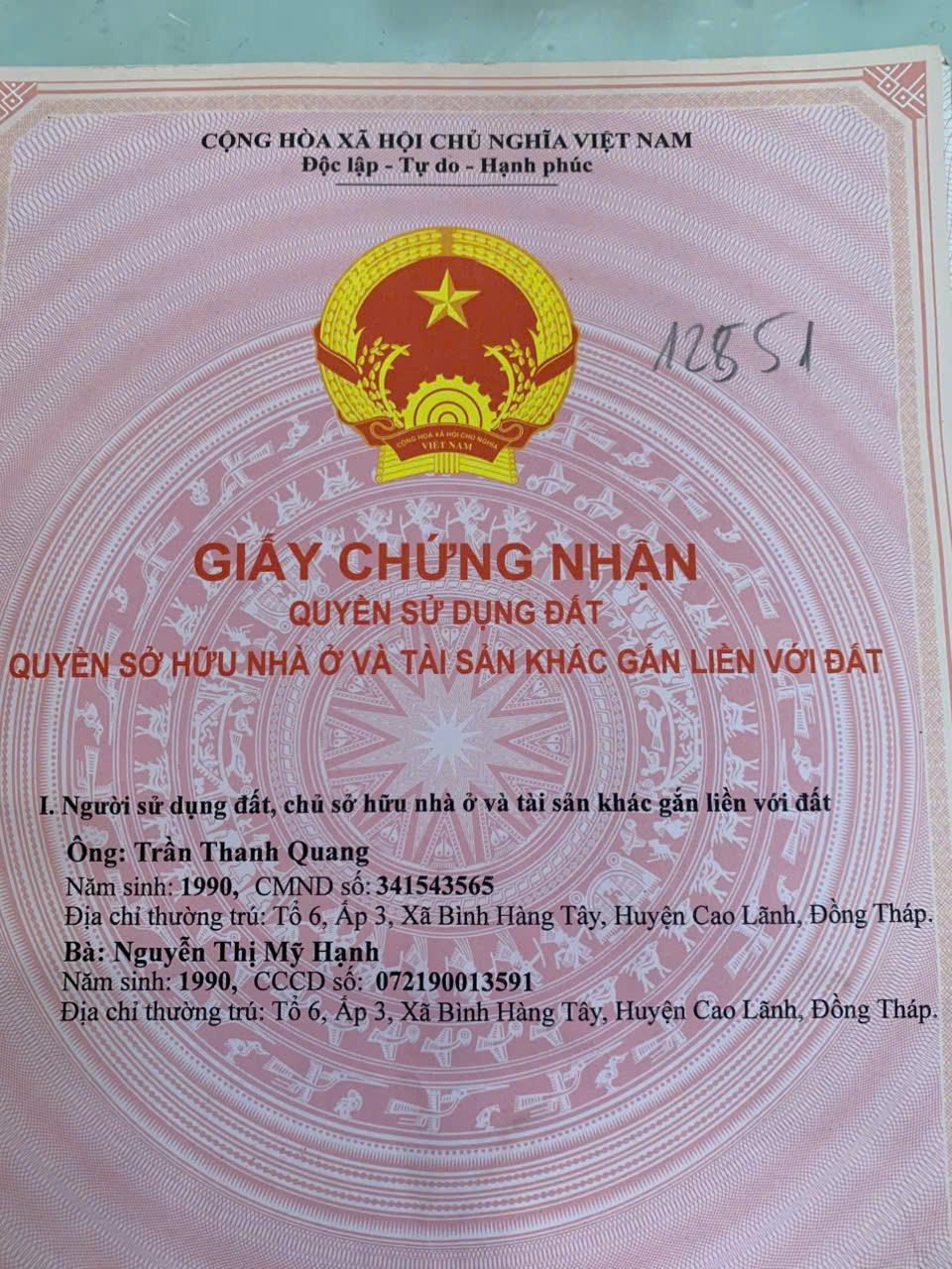 CHÍNH CHỦ CẦN BÁN ĐẤT Ở ẤP THÀNH NAM - XÃ THÀNH LONG - CHÂU THÀNH - TÂY NINH2391098