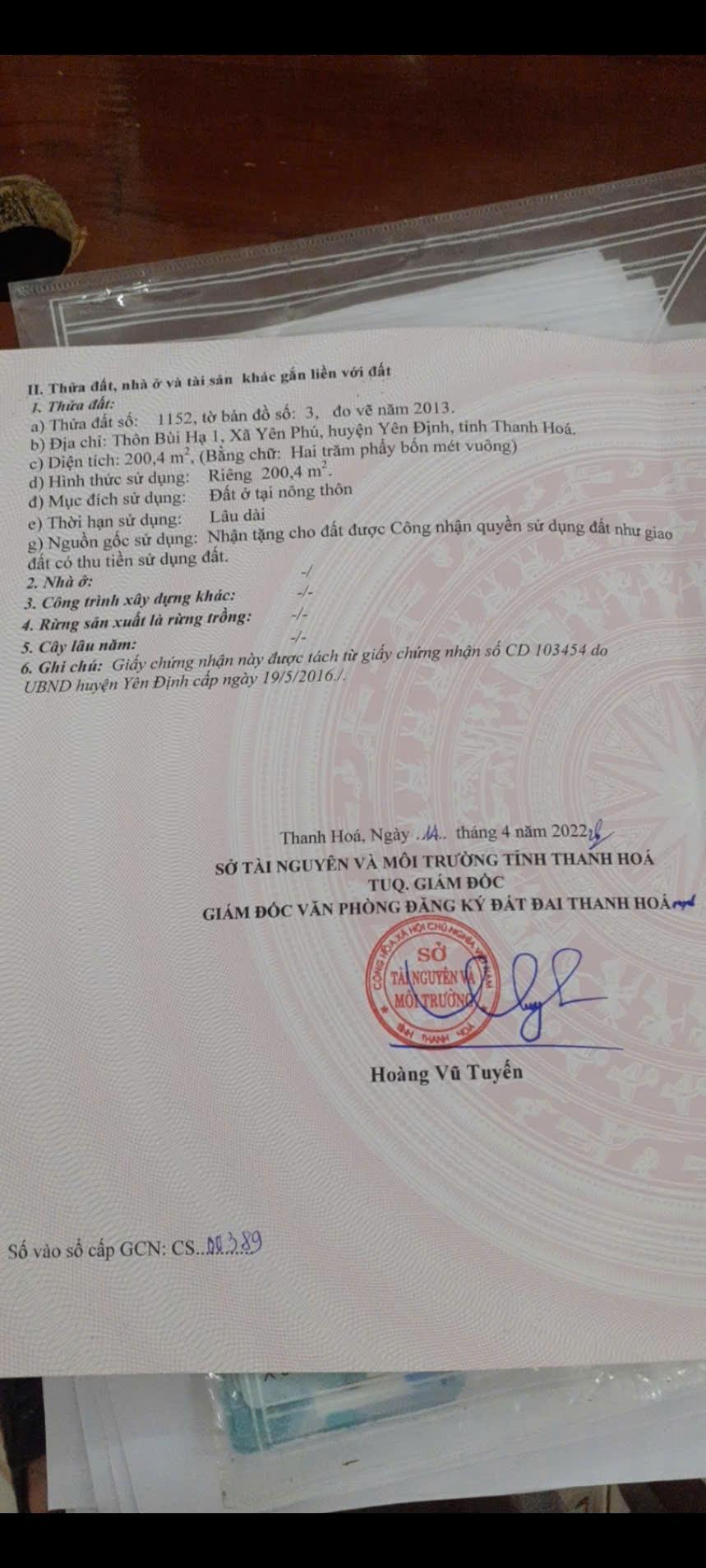 HOT HOT HOT  -CẦN BÁN NHANH LÔ ĐẤT  VỊ TRÍ ĐẸP  TẠI Yên  Phú , Yên Định (Thanh Hóa)2558848