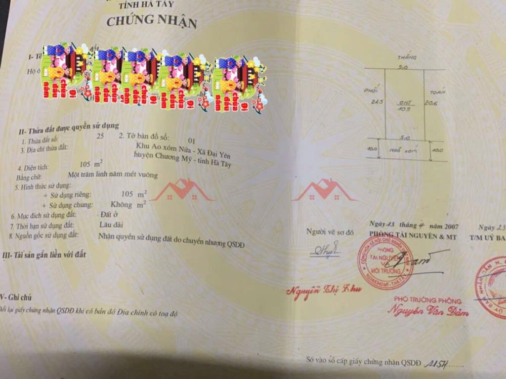 CHÍNH CHỦ BÁN LÔ ĐẤT 105M TẠI ĐẠI YÊN-CHƯƠNG MỸ-HÀ NỘI2620868