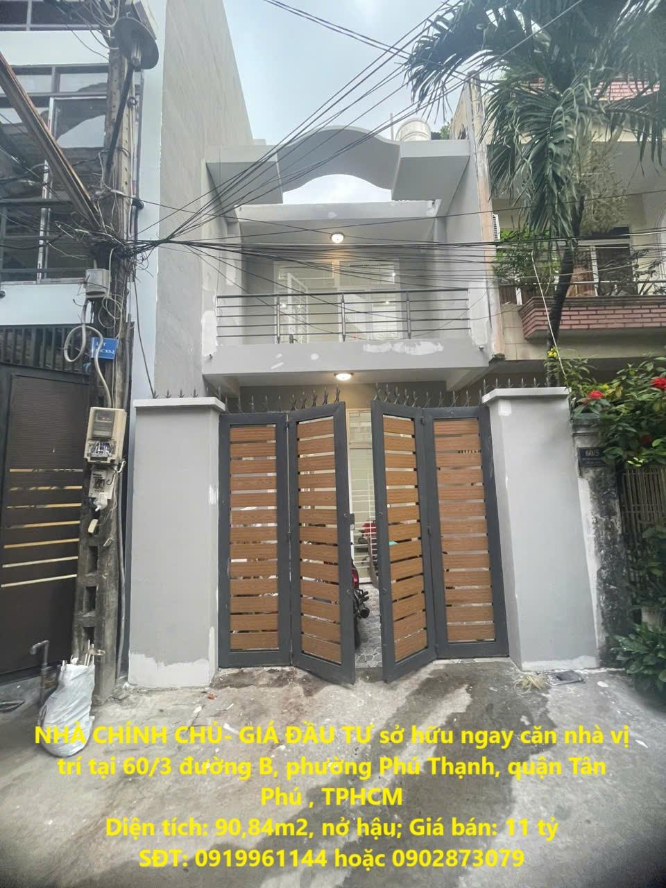 NHÀ CHÍNH CHỦ- GIÁ ĐẦU TƯ sở hữu ngay căn nhà vị trí tại quận Tân Phú  TPHCM2459714