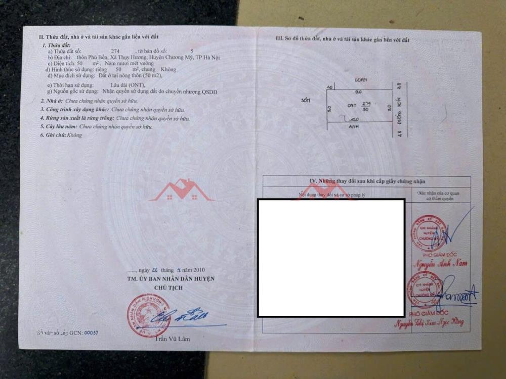 CHÍNH CHỦ BÁN LÔ ĐẤT 50M TẠI THỤY HƯƠNG-CHƯƠNG MỸ-HÀ NỘI2620404