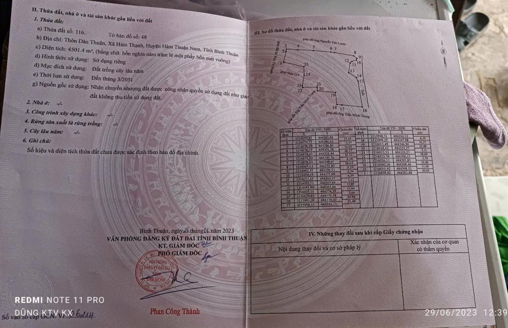 Cần bán diện tích 4.5 sào đất trồng cây lâu năm. Pháp lý: Sổ riêng, mới ra sổ tháng 6/2023.2580135