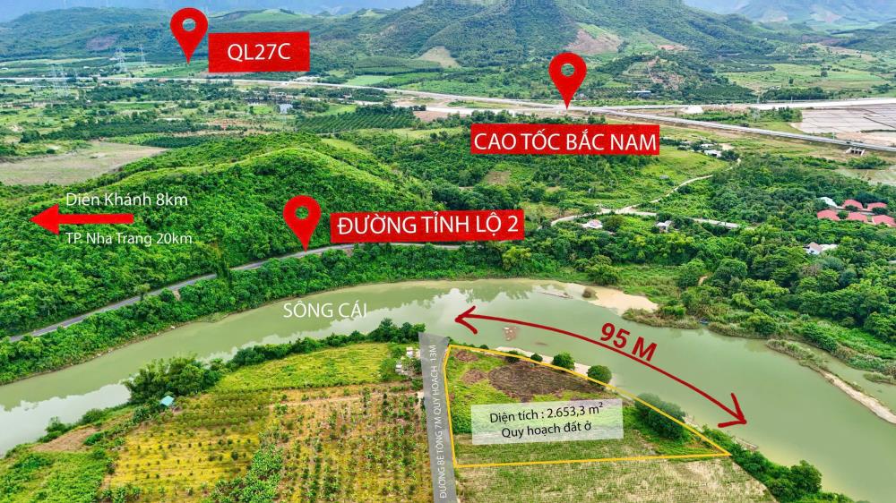 Bank định giá 5.1 tỷ bán lỗ 3.8 tỷ. 2653m2 qh full thổ cư 2025. Mặt sông 95m.2370118