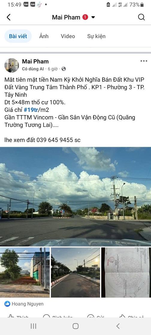 Bán Đất Khu VIP Đất Vàng Trung Tâm Thành Phố Tại KP1 - Phường 3 - TP. Tây Ninh2415516