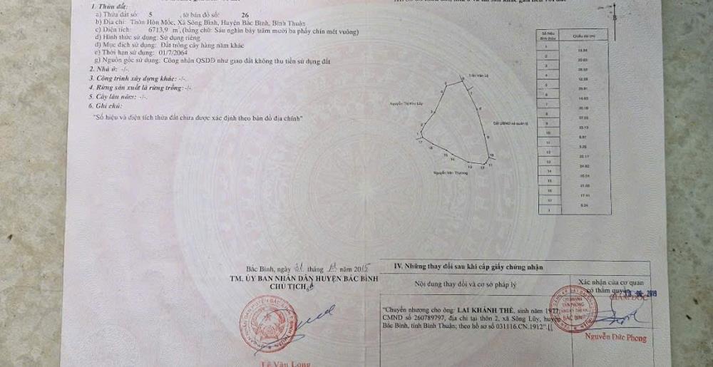 Chính Chủ Bán Lô Đất Nông Nghiệp, Sổ Hồng Đầy Đủ Tại  Sông Bình, Bắc Bình, Bình Thuận2605639