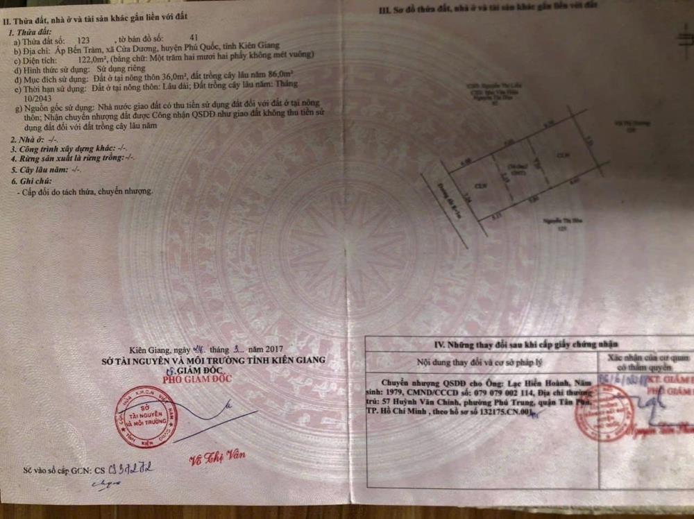 Chính Chủ Bán Nhanh đất Tại Ấp Bến Tràm, Xã Cửa Dương, Phú Quốc, Kiên Giang2571110