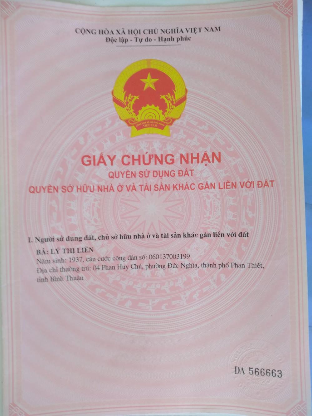 Bán nhà thổ cư, sổ hồng riêng ngay MT Phan Huy Chú, P.Đức Nghĩa, trung tâm TP.Phan Thiết, Bình Thuận1524663