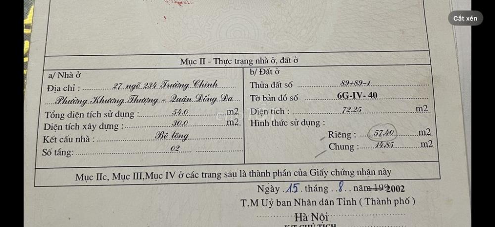 Chính chủ Bán nhà số 27 ngõ 234 Trường Chinh, Q Đống Đa, Hà Nội.1819429