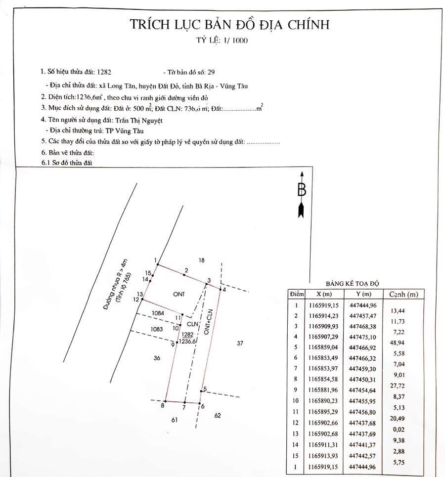 CHÍNH CHỦ CẦN BÁN LÔ ĐẤT Mặt Đường Tỉnh 765 Xã Long Tân, Huyện Đất Đỏ, Tỉnh Bà Rịa - Vũng Tàu.1972560